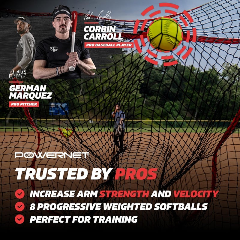 PowerNet Weighted Softballs, Official 12 Inch Size, Progressive Weighted Balls for Softball Training, Improve Throwing Mechanics, 8 Different Weights Included, 4 to 12 oz - Image 2